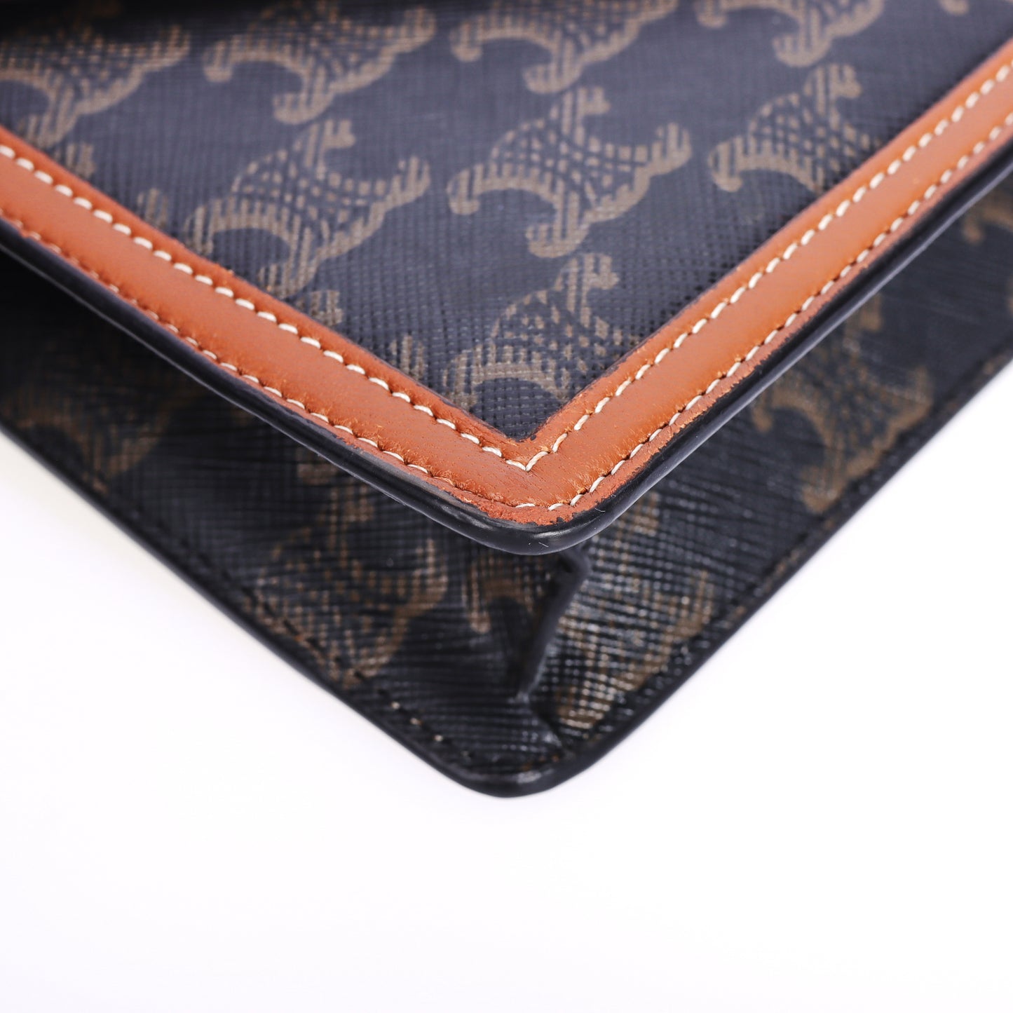 Pre-Owned Celine Triomphe Canvas Brown Calfskin Crossbody Bag 85545843