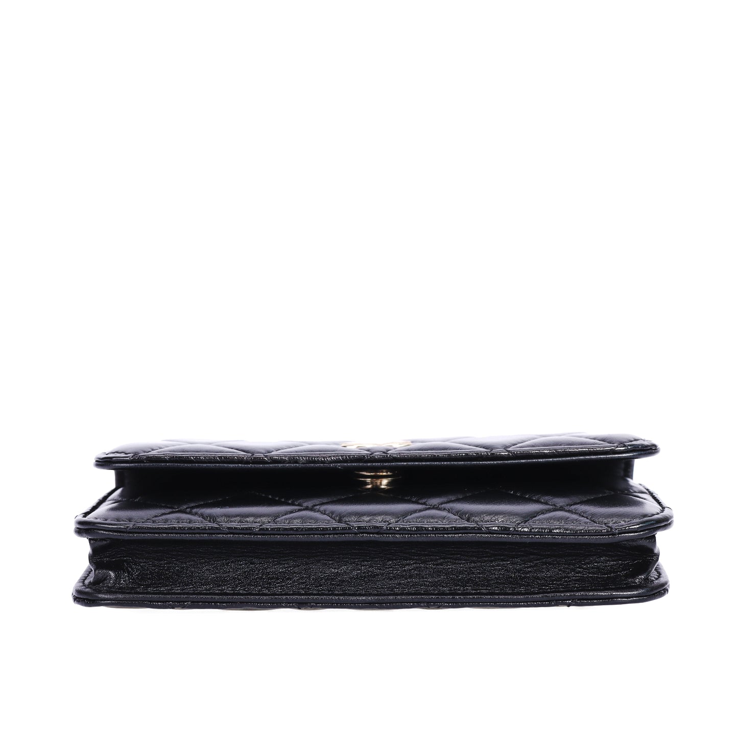 Pre-Owned Chanel Classic Quilted Pearl Handle Black Lambskin Leather Wallet on Chain 85862214