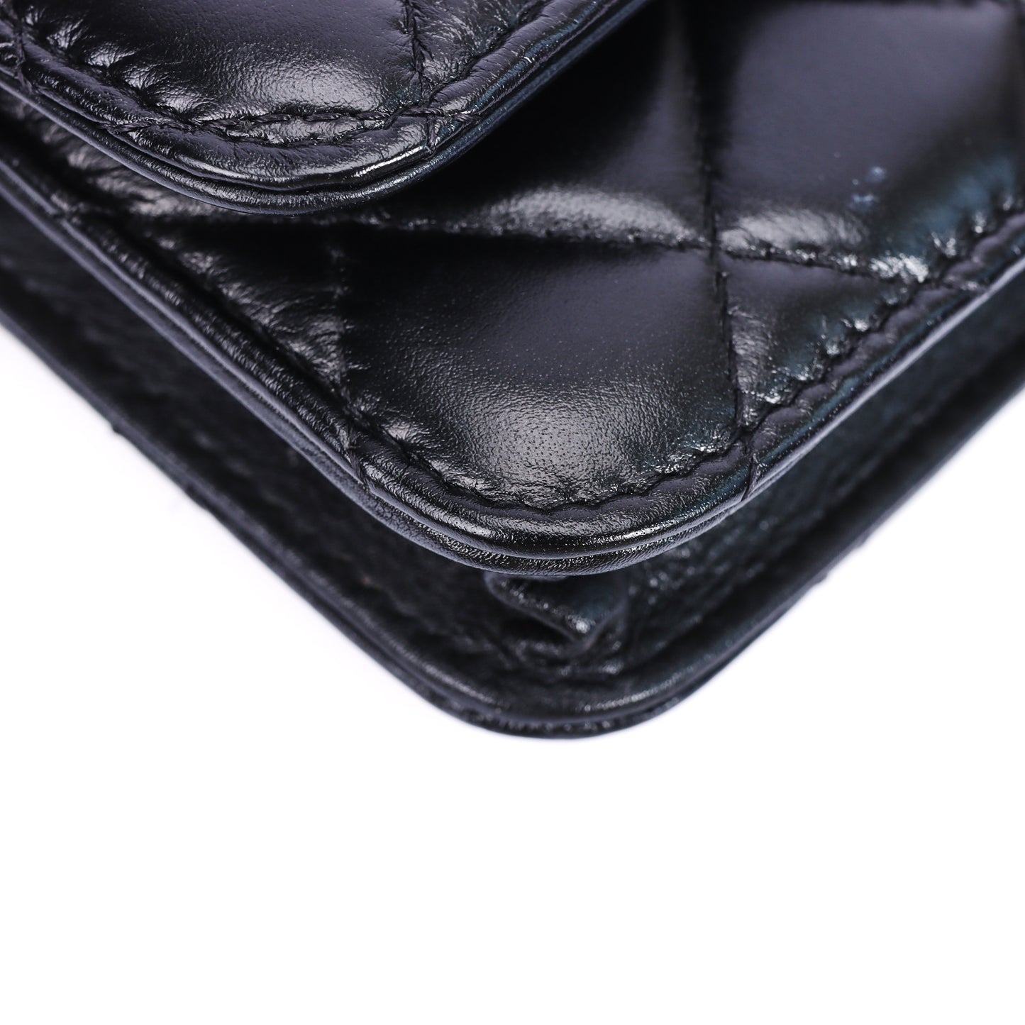 Pre-Owned Chanel Classic Quilted Pearl Handle Black Lambskin Leather Wallet on Chain 85862214