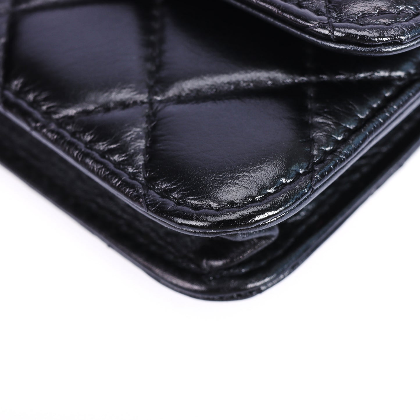 Pre-Owned Chanel Classic Quilted Pearl Handle Black Lambskin Leather Wallet on Chain 85862214