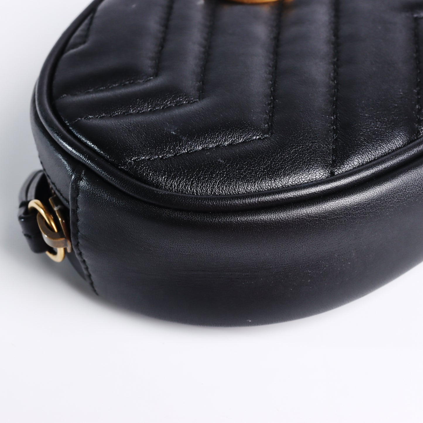 Pre‑Owned Gucci Marmont Black Matelassé GG Calfskin Belt Bag 86311781