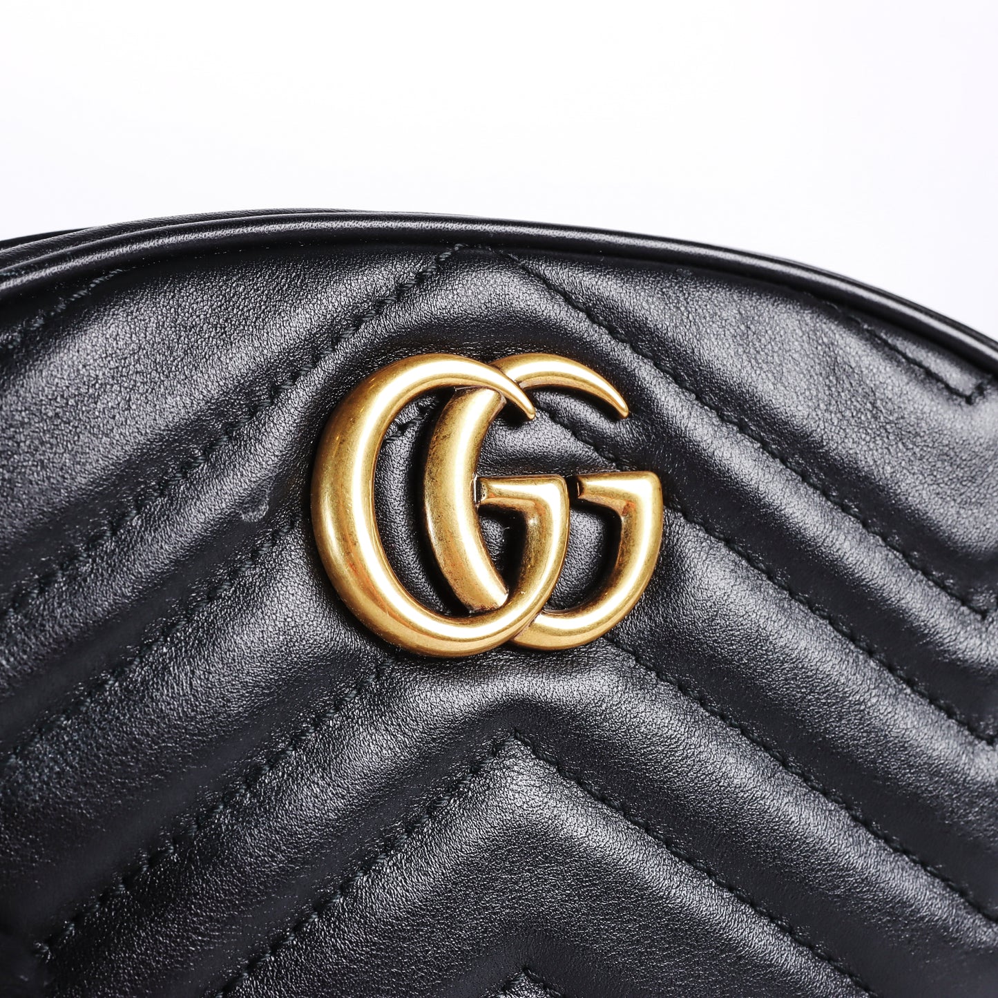 Pre‑Owned Gucci Marmont Black Matelassé GG Calfskin Belt Bag 86311781