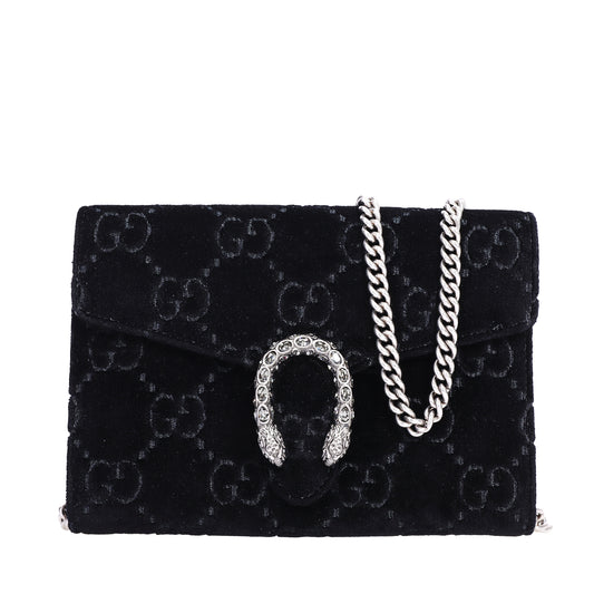 Pre-Owned Gucci Dionysus WOC Black Velvet Wallet on Chain 87074399L