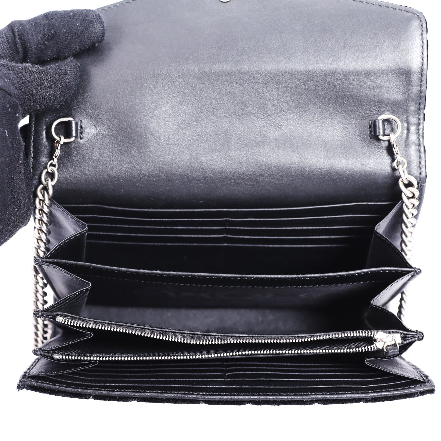 Pre-Owned Gucci Dionysus WOC Black Velvet Wallet on Chain 87074399L