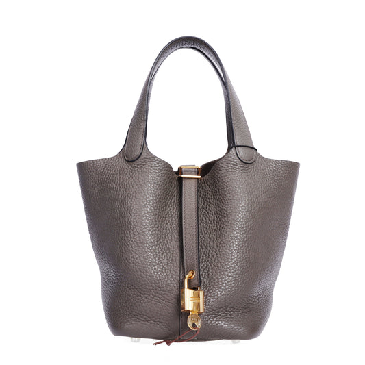 Pre-Owned Hermès Picotin Lock Gris Étain  Taurillon Clémence Leather Top Handle Bag 87945193L
