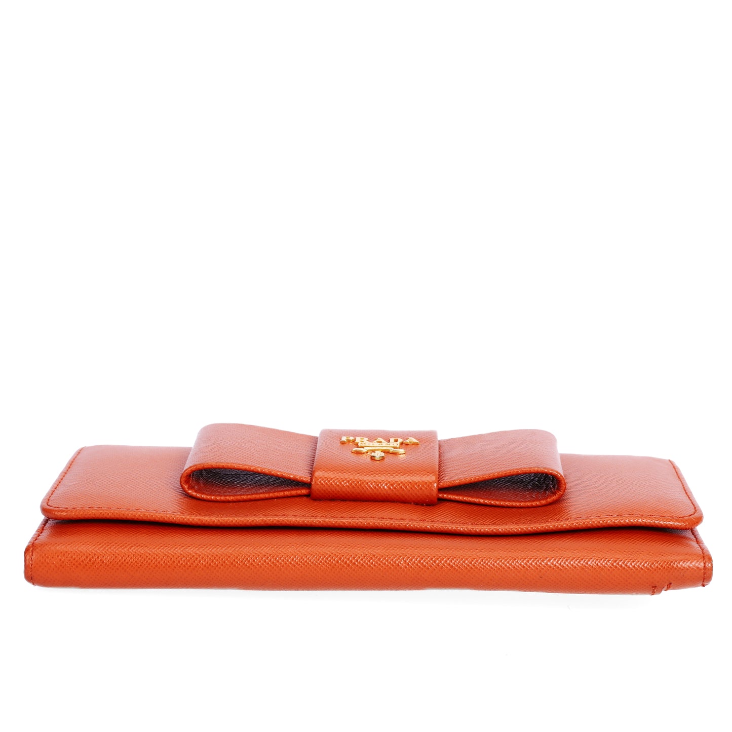Pre-Owned Prada Bow Orange Saffiano Calfskin Long Wallet 88411733