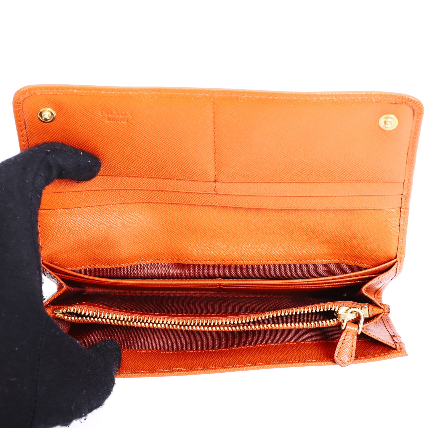 Pre-Owned Prada Bow Orange Saffiano Calfskin Long Wallet 88411733