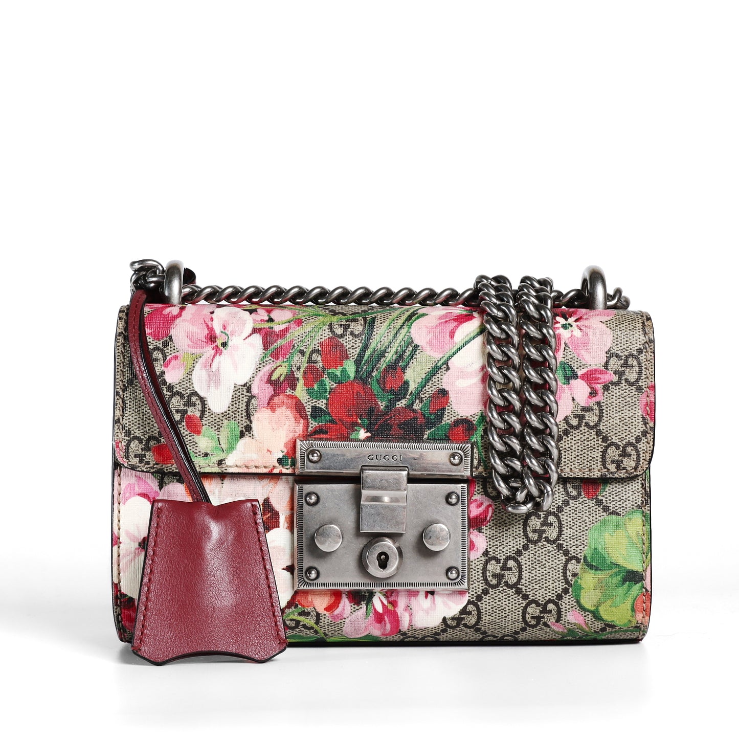 Pre-Owned Gucci Padlock GG Supreme Mini Beige Floral Coated Canvas Shoulder Bag 88921304