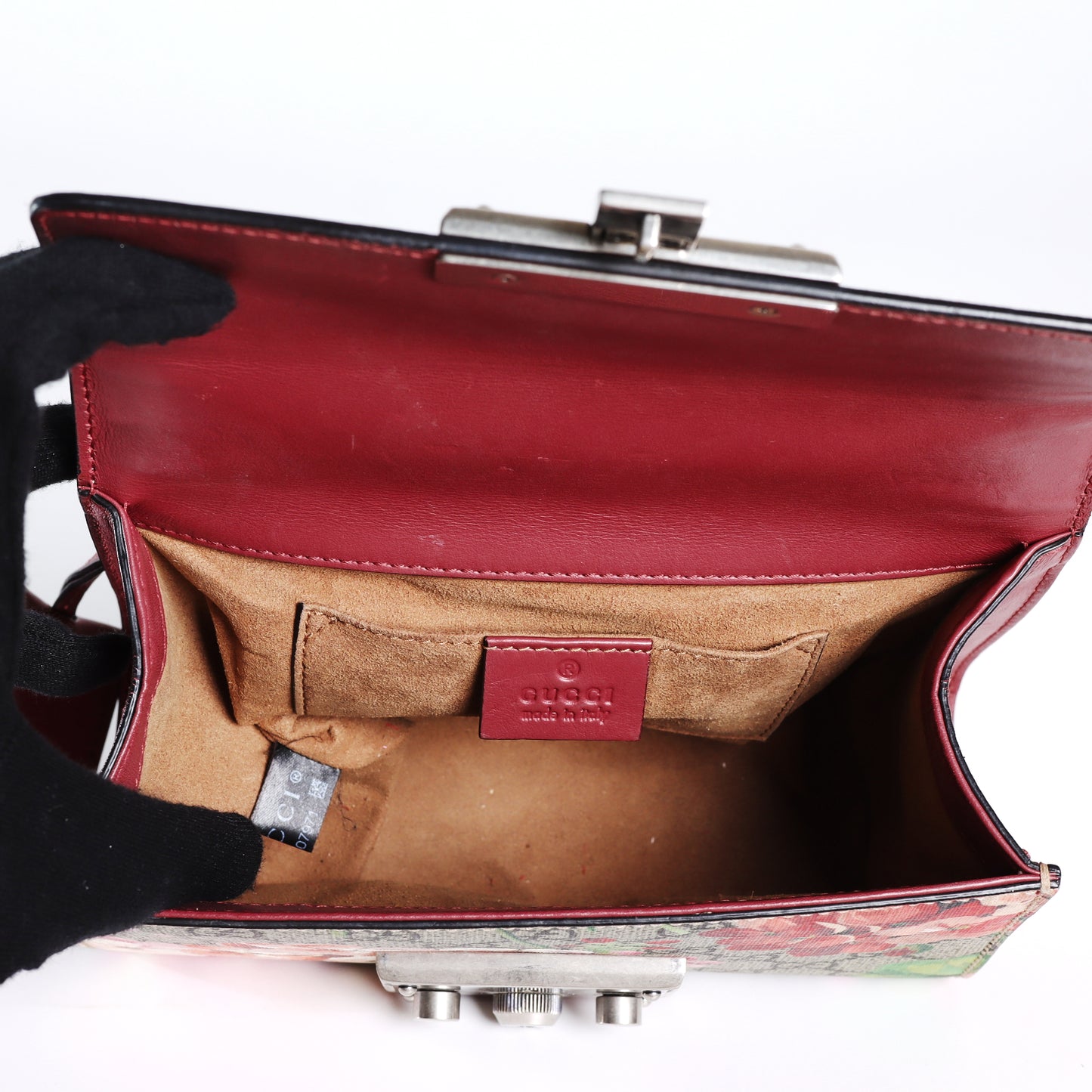 Pre-Owned Gucci Padlock GG Supreme Mini Beige Floral Coated Canvas Shoulder Bag 88921304