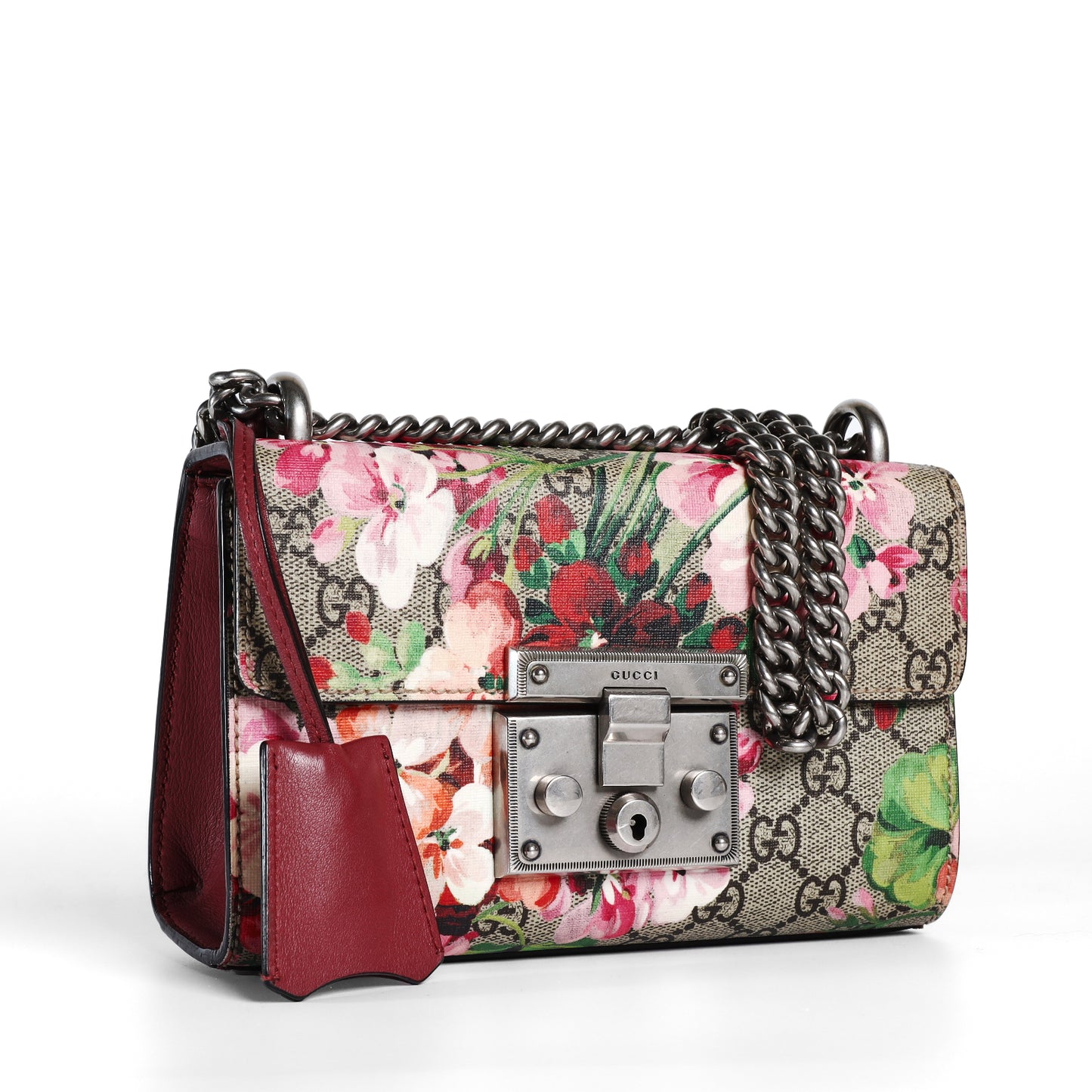 Pre-Owned Gucci Padlock GG Supreme Mini Beige Floral Coated Canvas Shoulder Bag 88921304