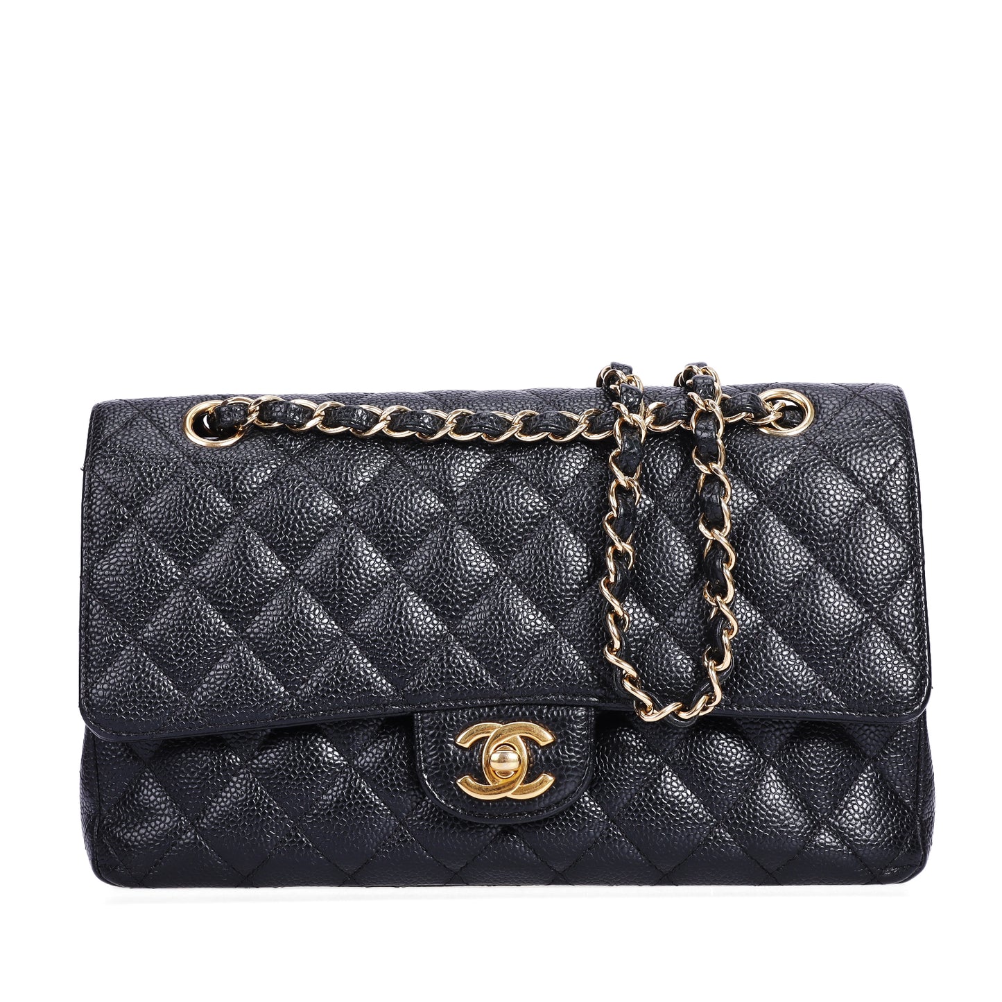 Pre-Owned Chanel Classic Double Flap Black Calfskin Leather Chain Shoulder Bag 88993867