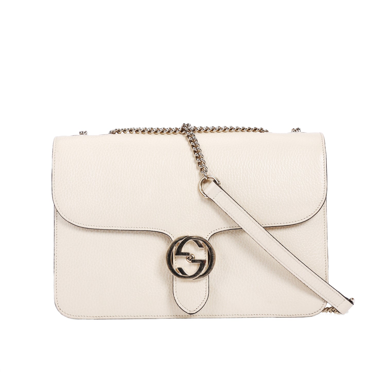 Pre-Owned Gucci Interlocking G  Large Size White Calfskin Shoulder Bag 89633915 c