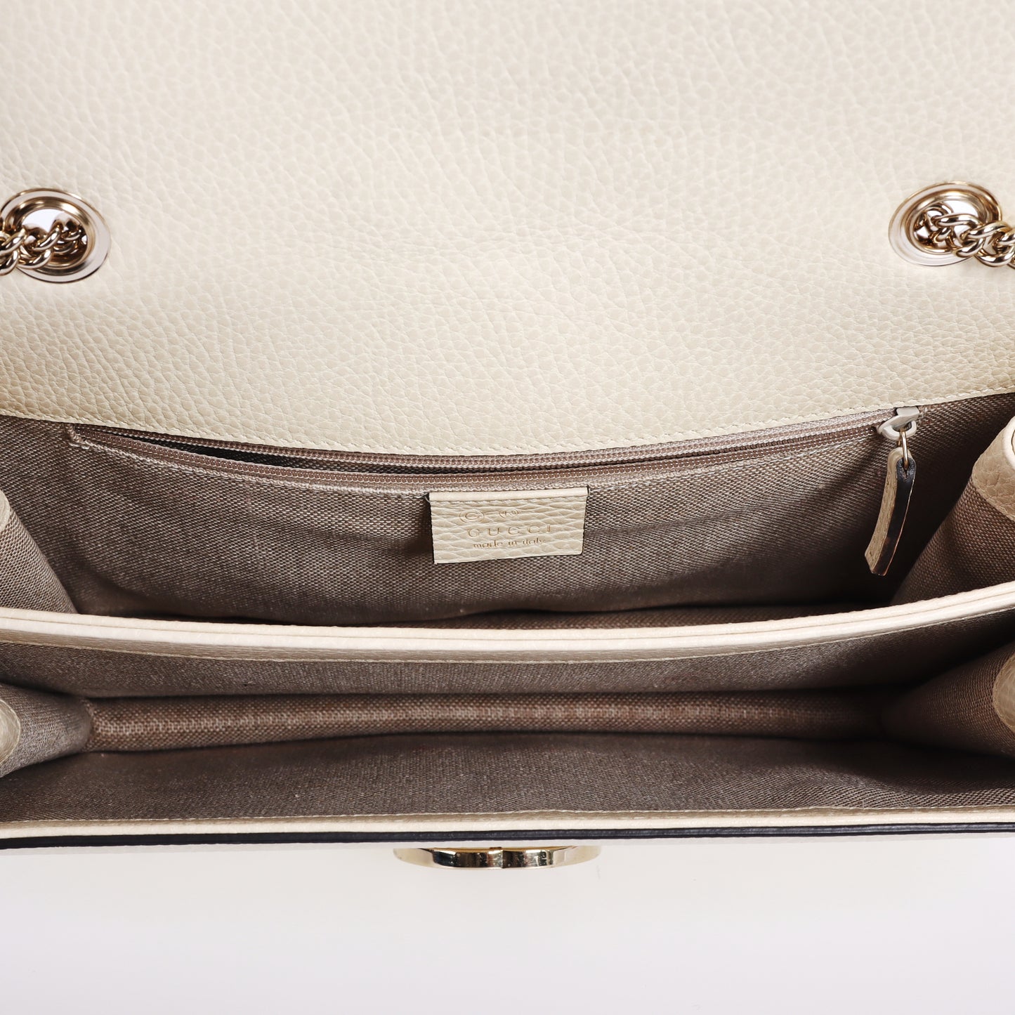 Pre-Owned Gucci Interlocking G  Large Size White Calfskin Shoulder Bag 89633915 c