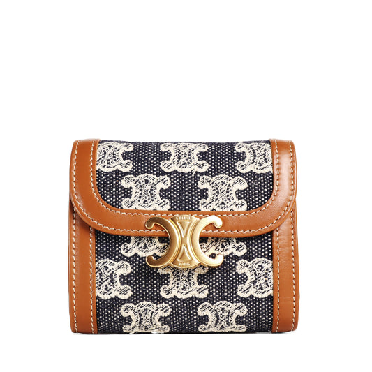 Pre-Owned Celine Triomphe Navy Denim Wallet 91142482