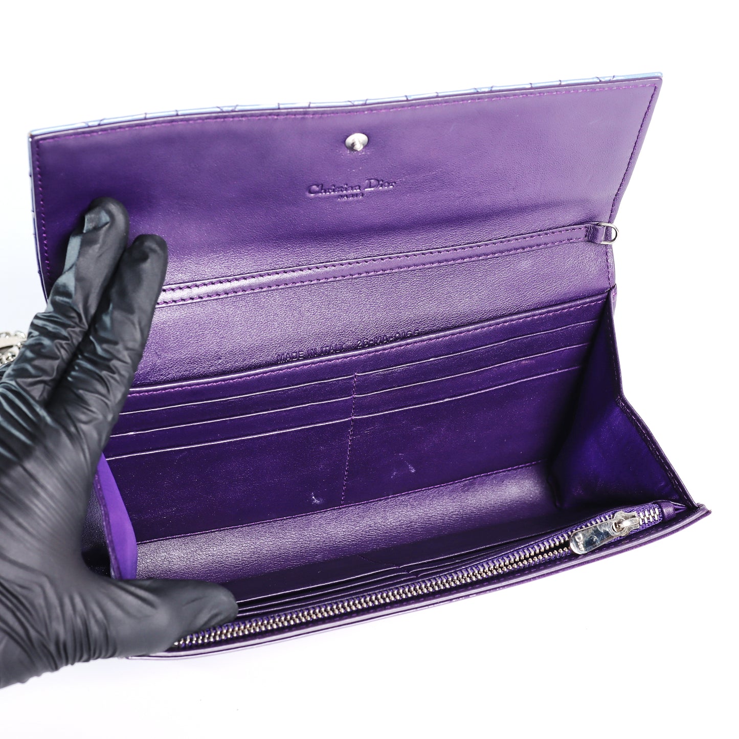 Pre-Owned Dior Purple to Blue Gradient Calfskin Wallet on Chain 92226211