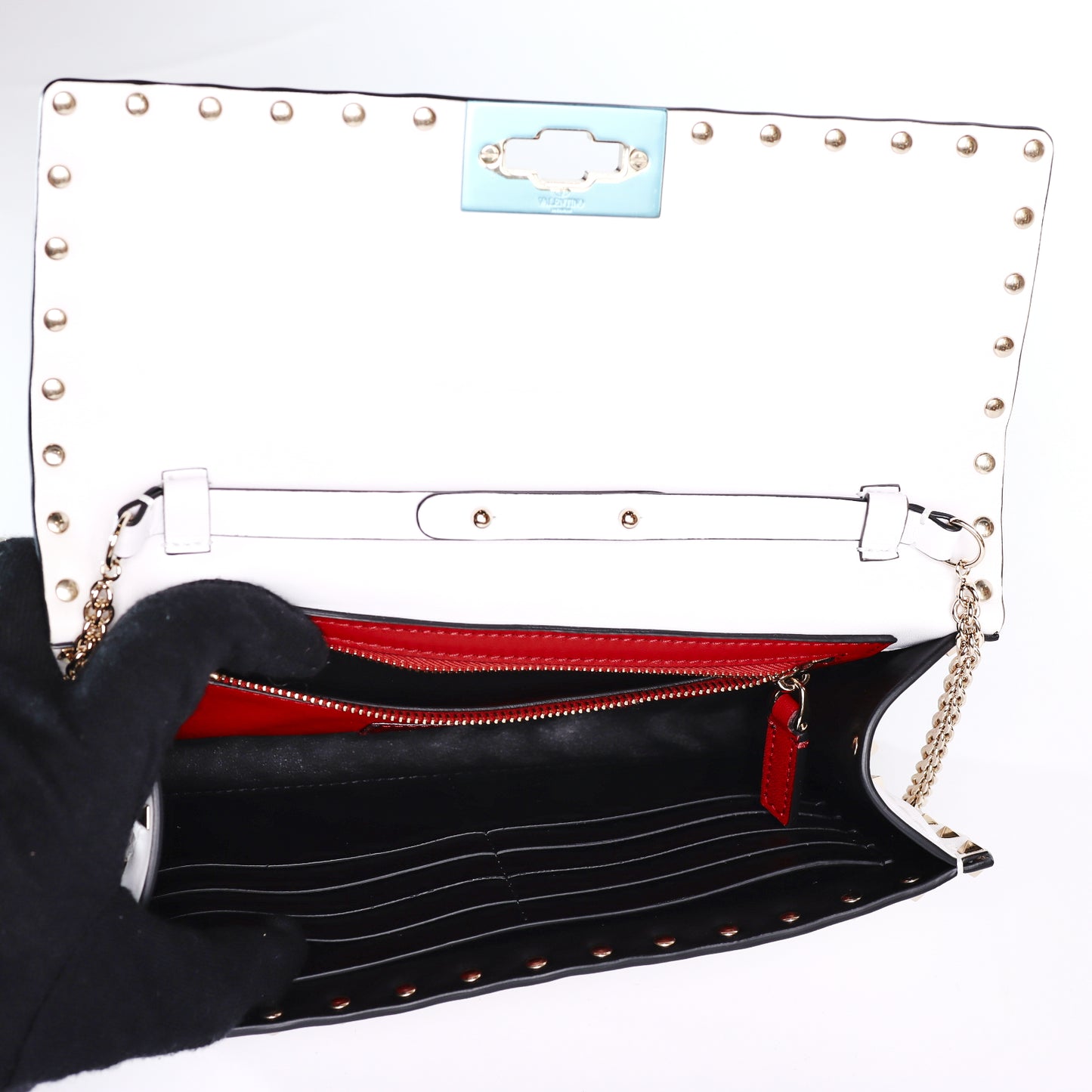 Pre-Owned Valentino Rockstud Spike White calfskin Wallet on Chain 92347410