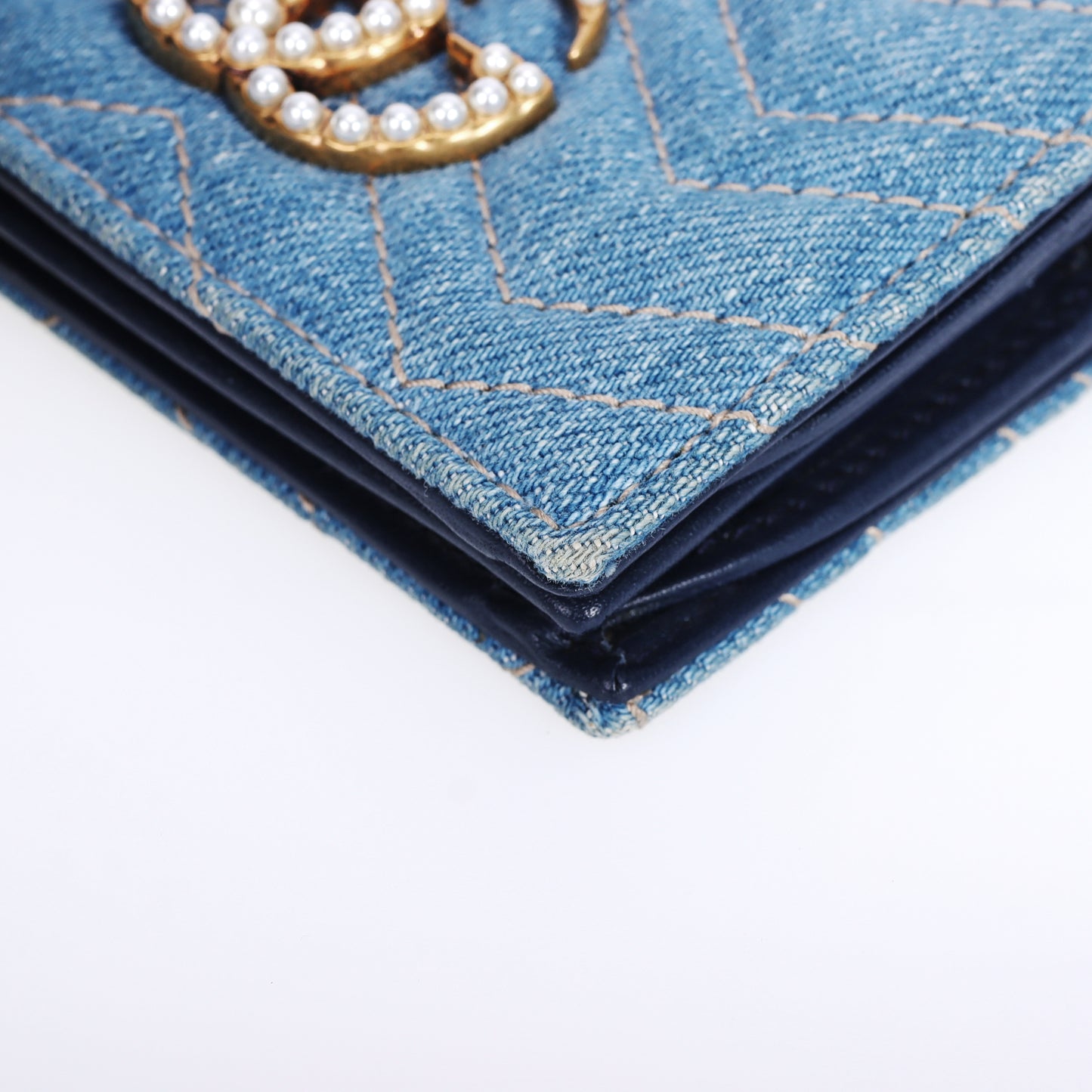 Pre-Owned Gucci GG Marmont Light Blue Denim Wallet 95268986