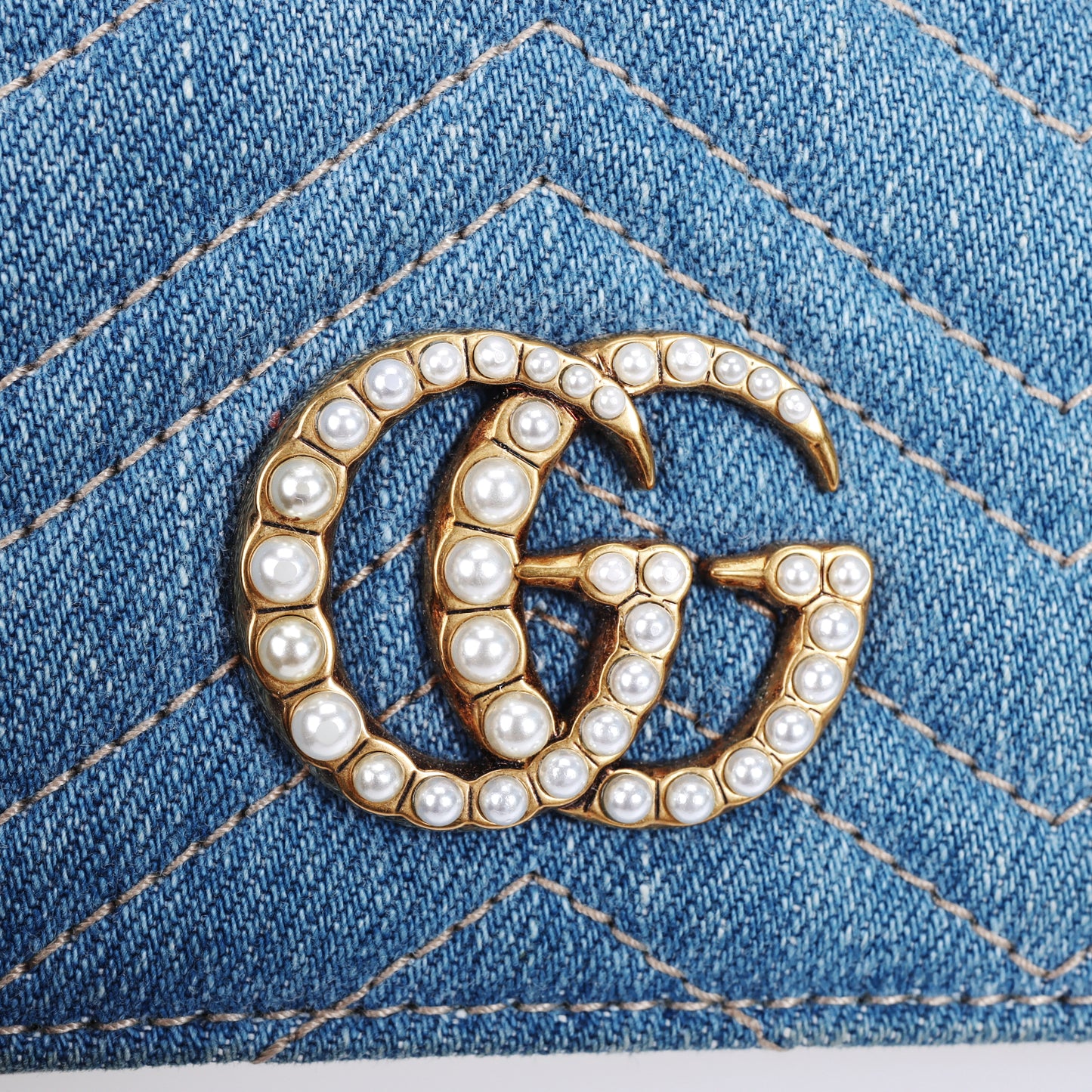 Pre-Owned Gucci GG Marmont Light Blue Denim Wallet 95268986