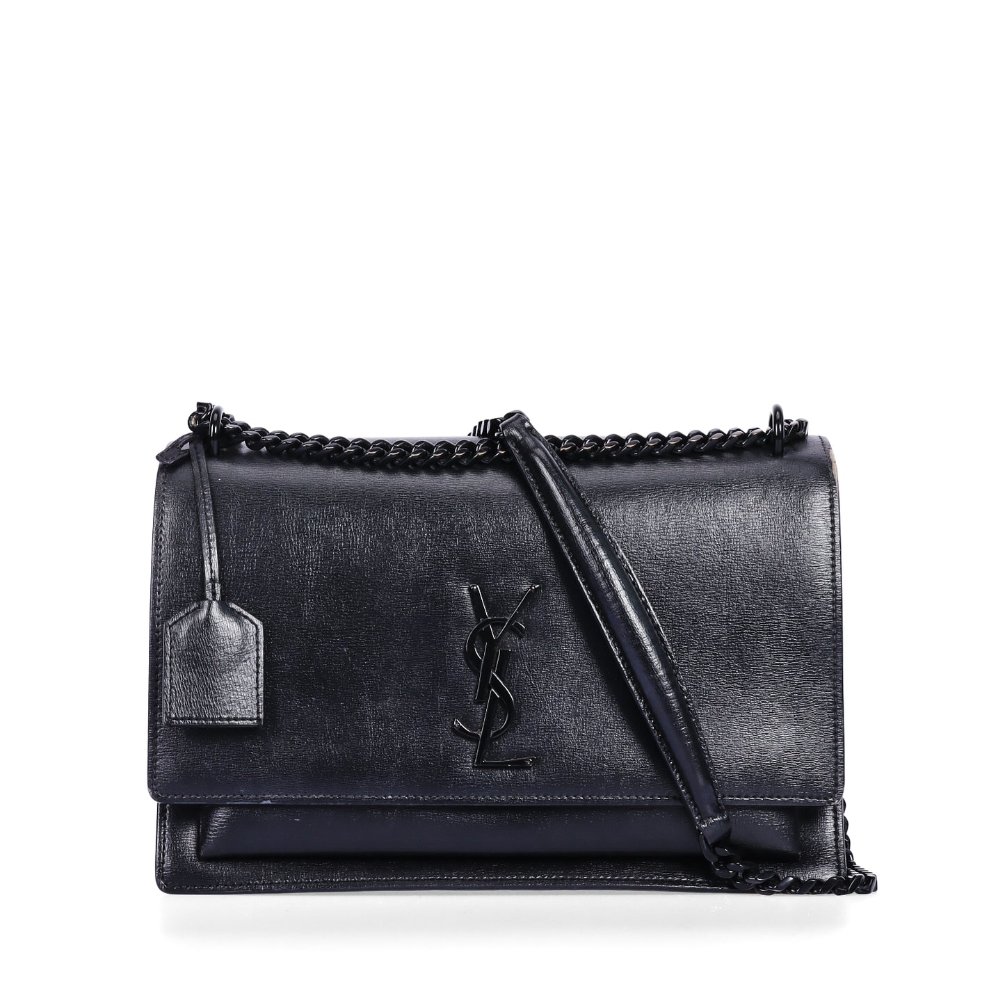 Pre-Owned Saint Laurent Sunset Black Calfskin Leather Crossbody Bag 95460981
