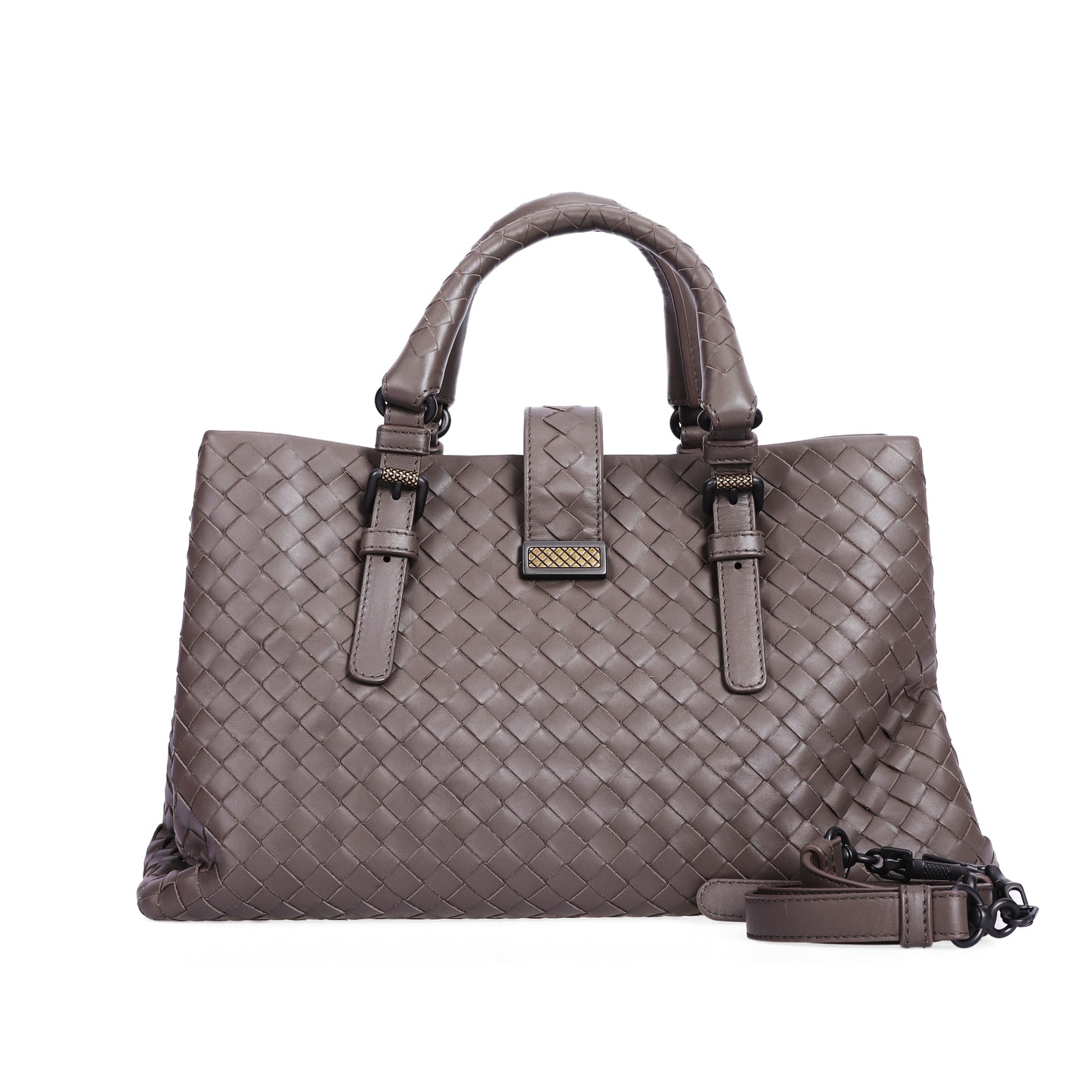 Pre-Owned Bottega Veneta Roma Intrecciato Taupe Calfskin Shoulder Bag 95490072