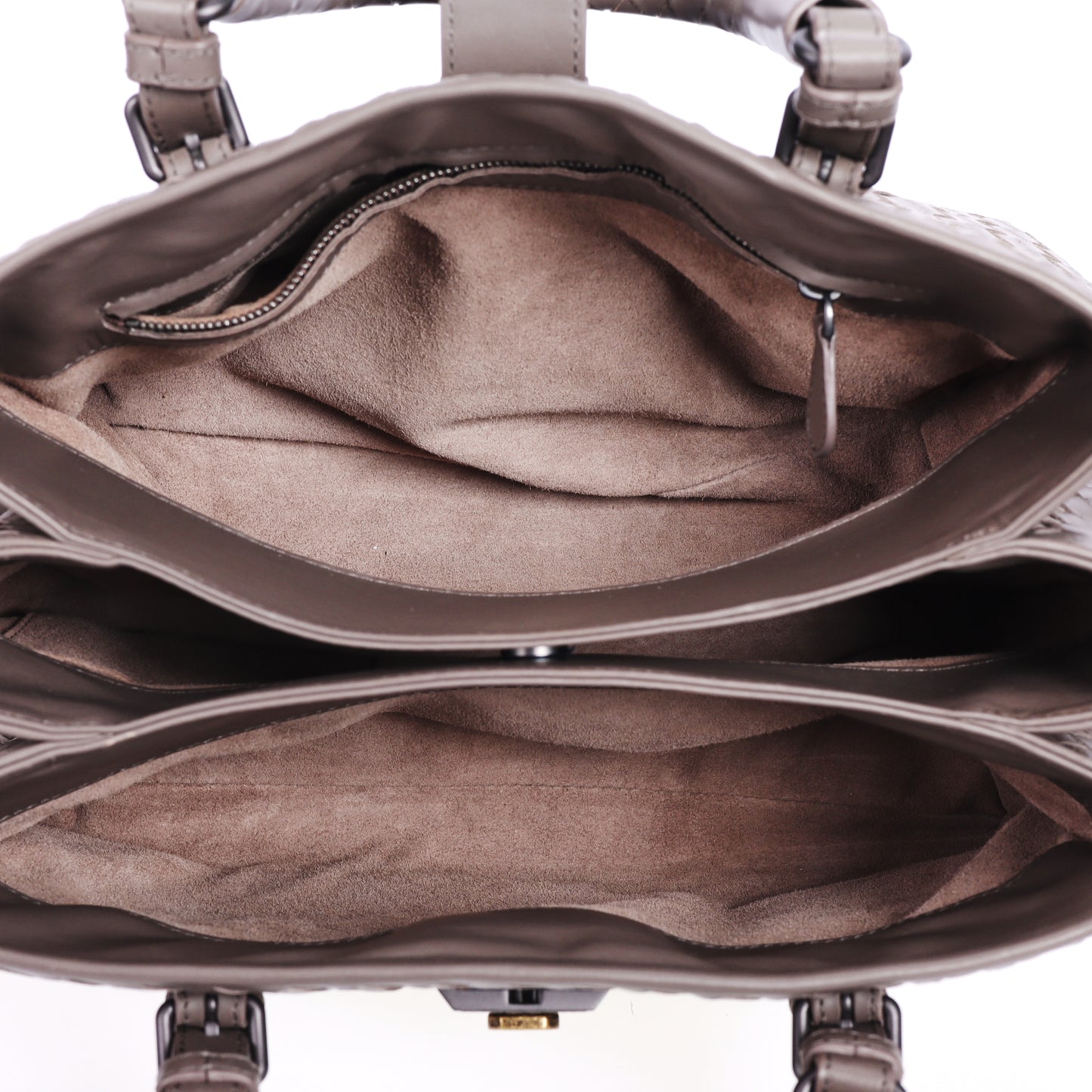 Pre-Owned Bottega Veneta Roma Intrecciato Taupe Calfskin Shoulder Bag 95490072