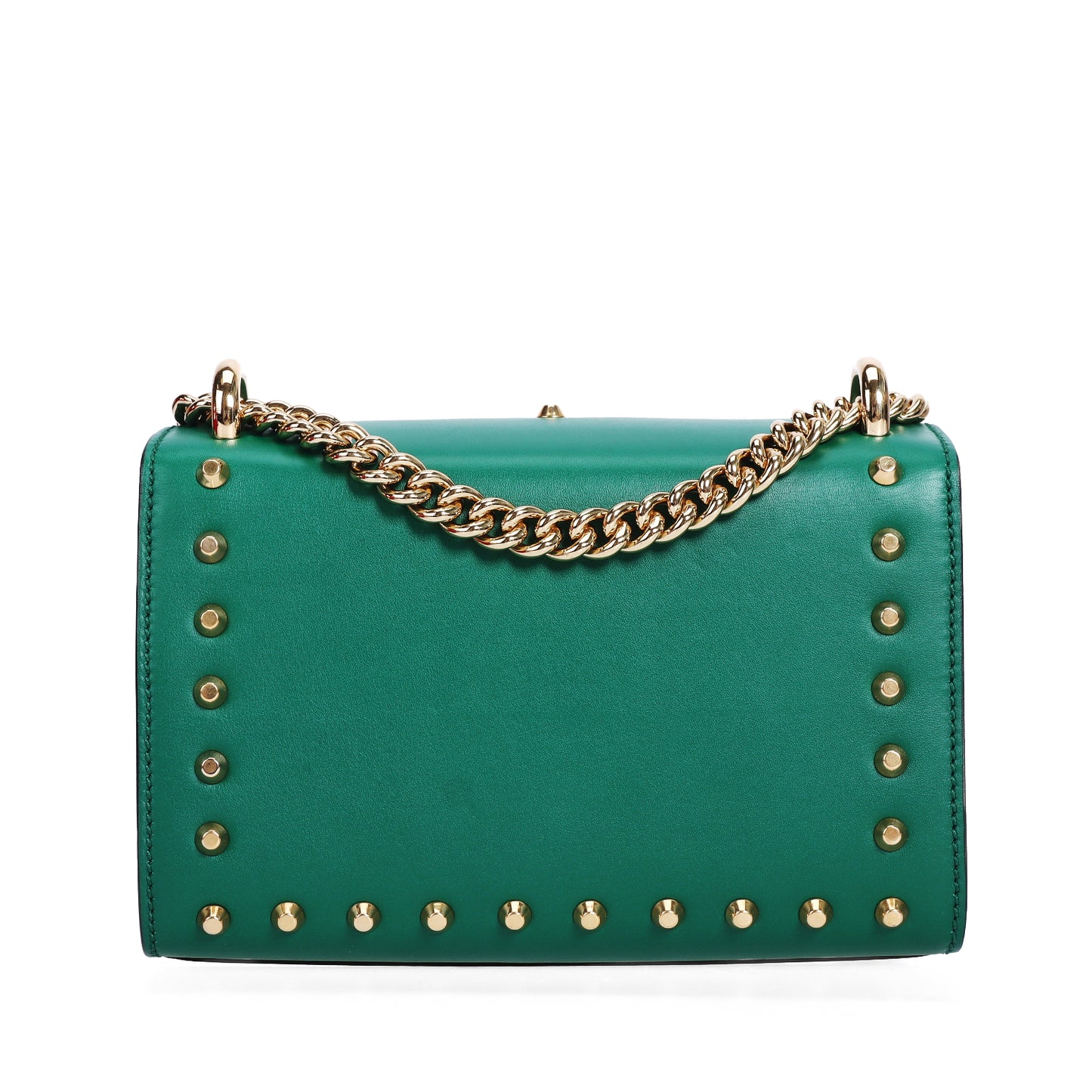 Pre-Owned Gucci Padlock Studded Green Calfskin Shoulder Bag 95549399