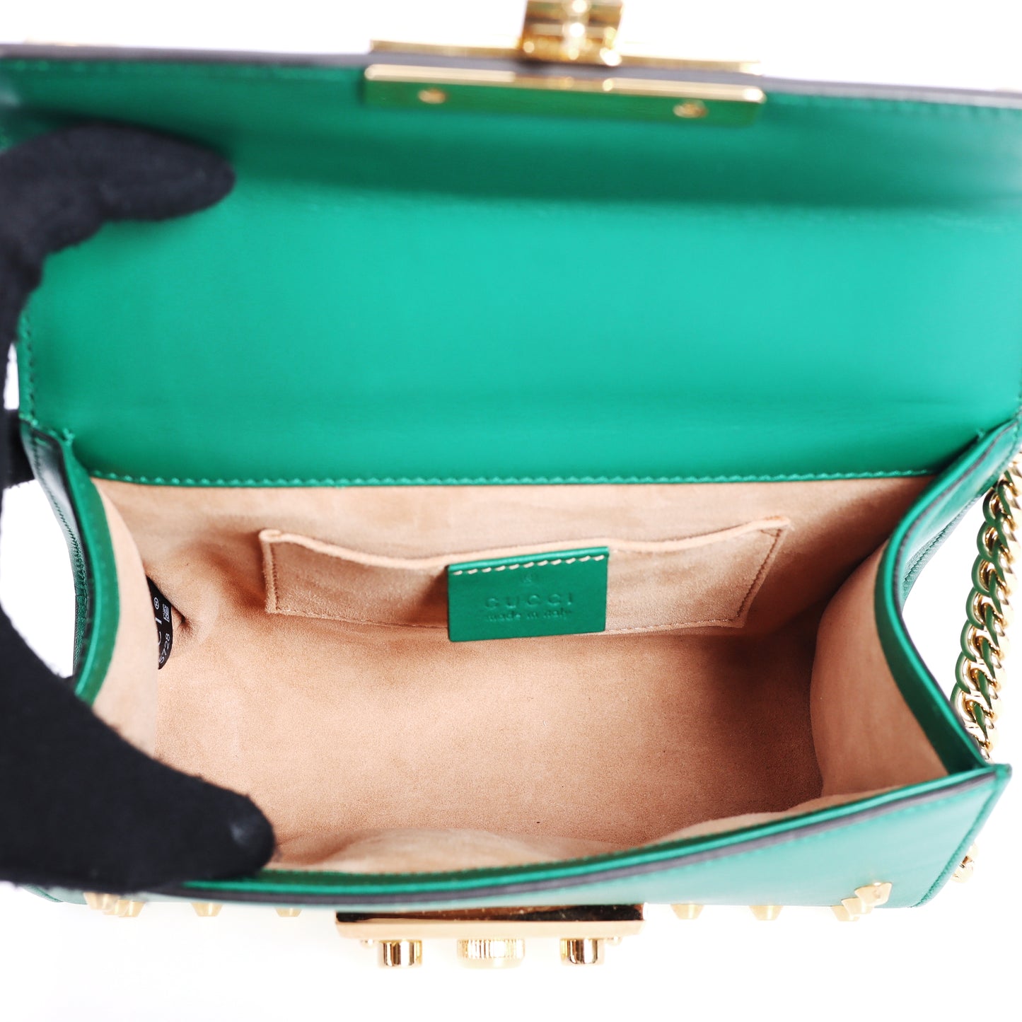 Pre-Owned Gucci Padlock Studded Green Calfskin Shoulder Bag 95549399