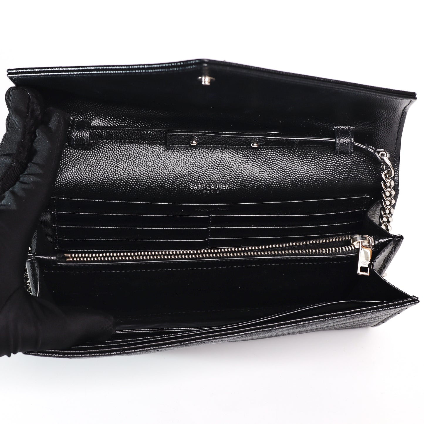 Pre-Owned Saint Laurent YSL Monogram Black Calfskin Wallet on Chain 95895888