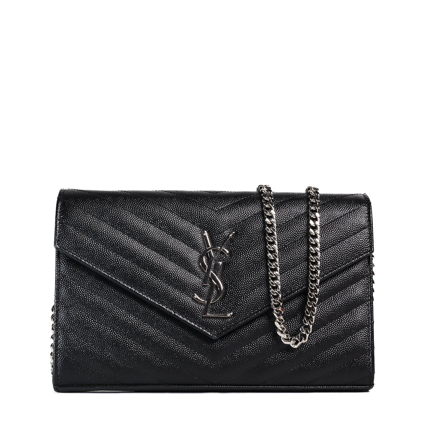 Pre-Owned Saint Laurent YSL Monogram Black Calfskin Wallet on Chain 95895888