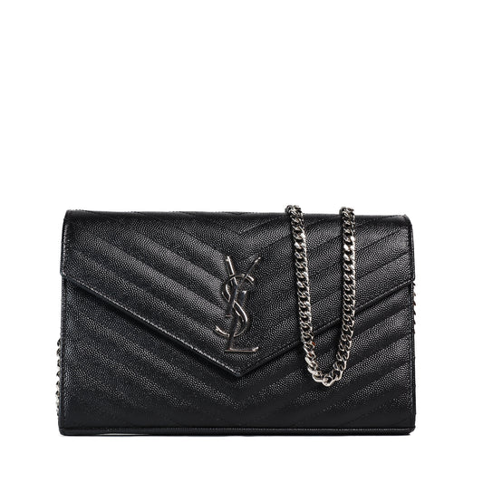 Pre-Owned Saint Laurent YSL Monogram Black Calfskin Wallet on Chain 95895888