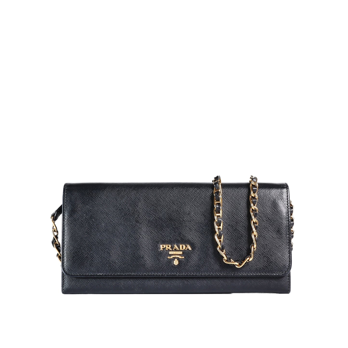 Pre-Owned Prada Black Calfskin Wallet on Chain 96890096