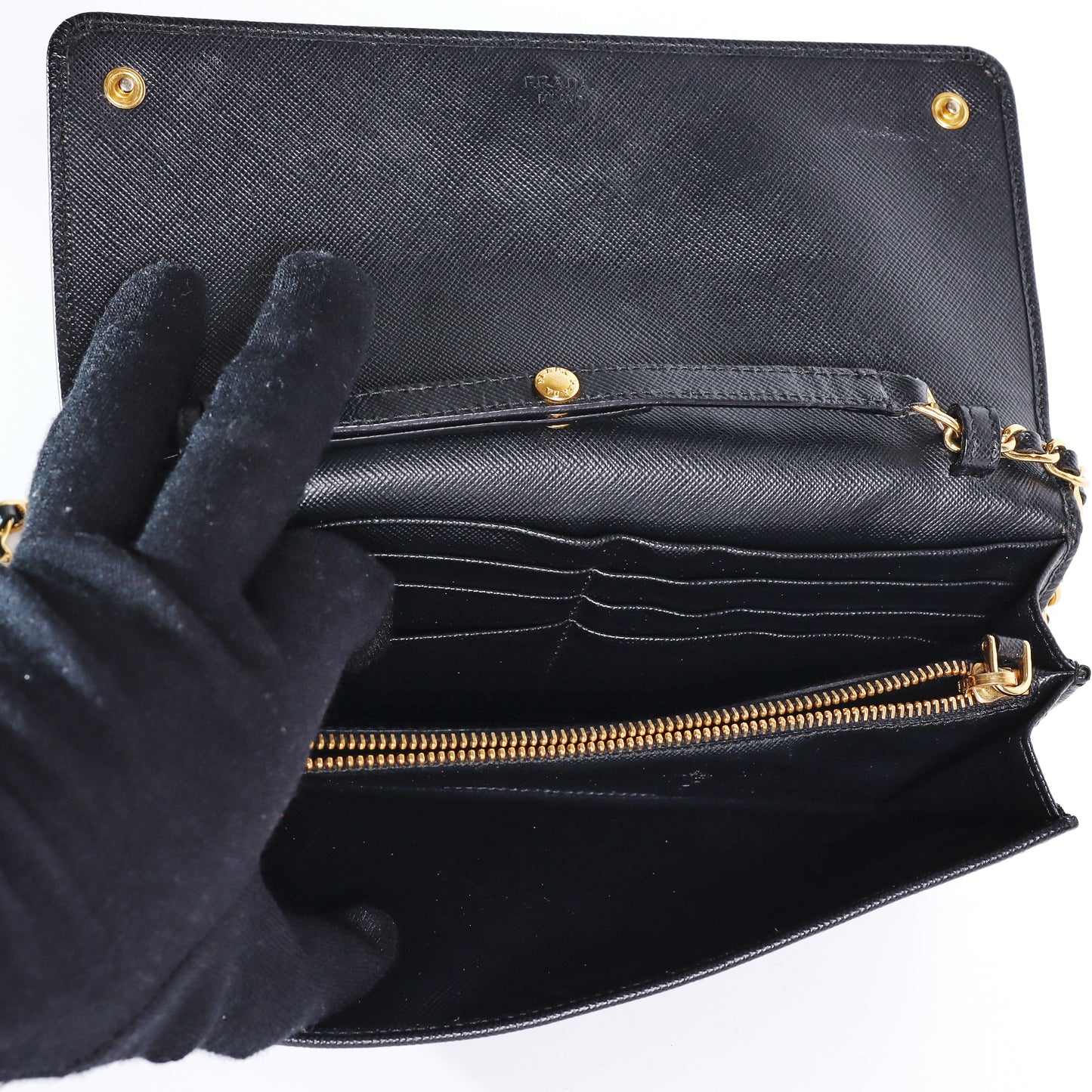 Pre-Owned Prada Black Calfskin Wallet on Chain 96890096