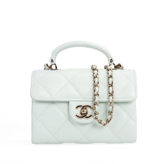 Pre-Owned Chanel  25S Light Green Caviar Calfskin Shoulder Bag 97423856  L