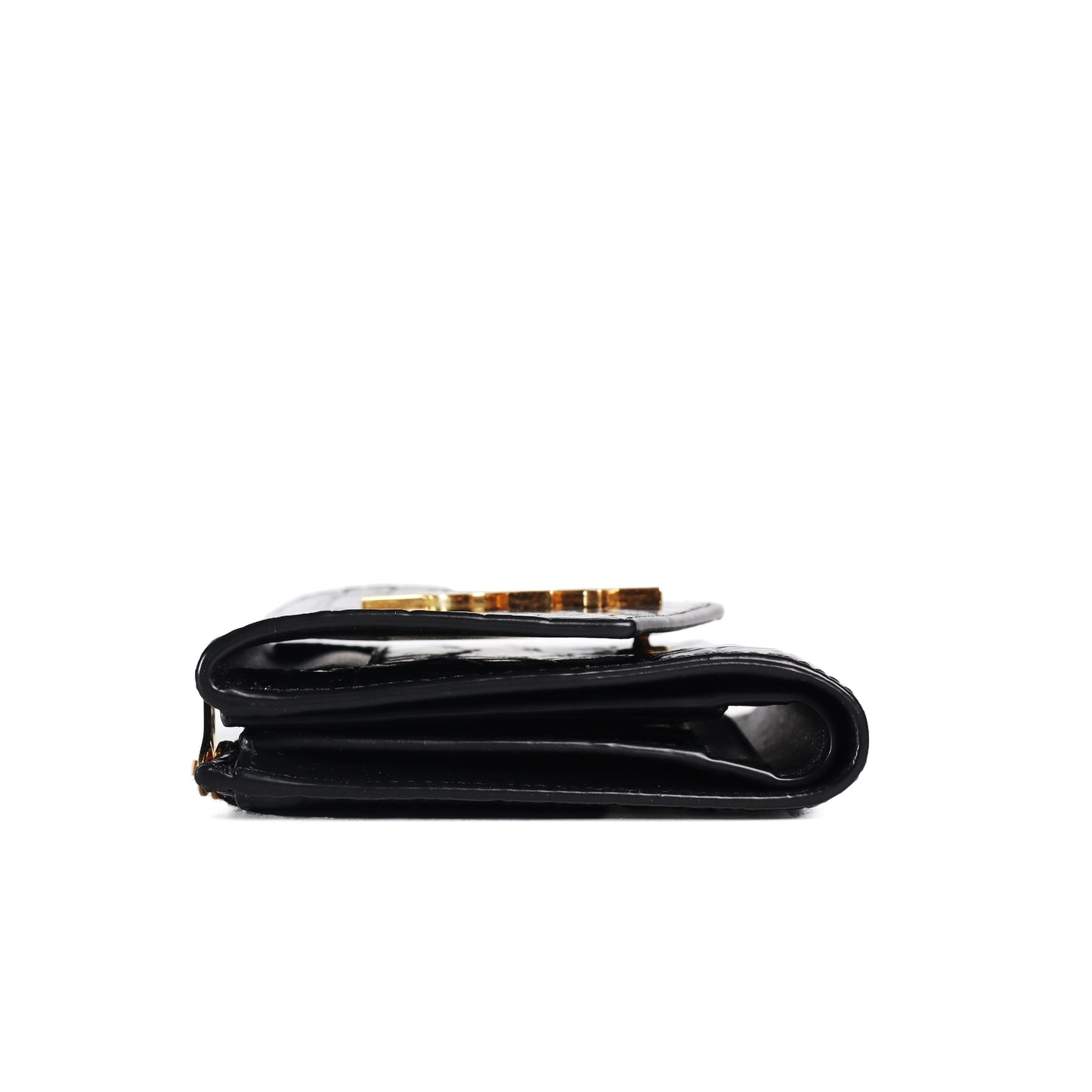 Pre-Owned Saint Laurent Uptown Black Crocodile Embossed Calfskin Compact Wallet 98186803