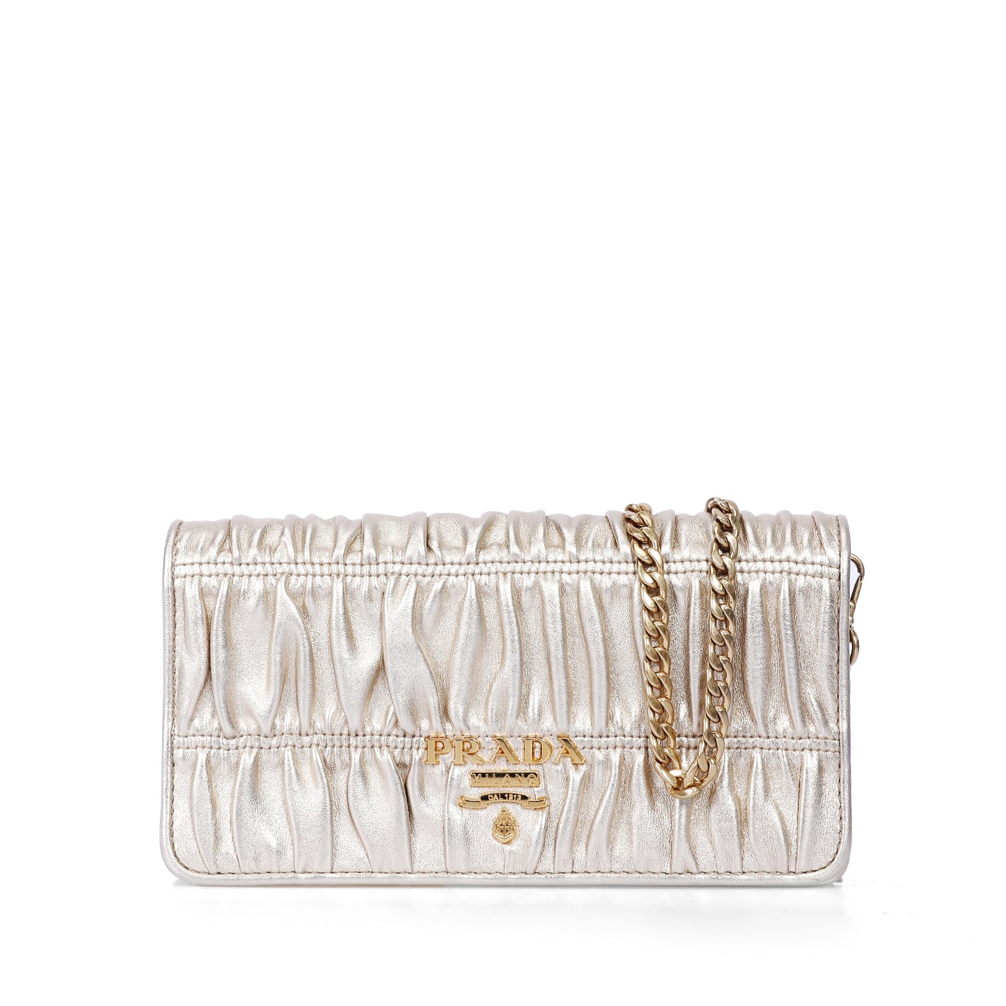 Pre-Owned Prada Gaufre Small Gold Calfskin Wallet 99316959
