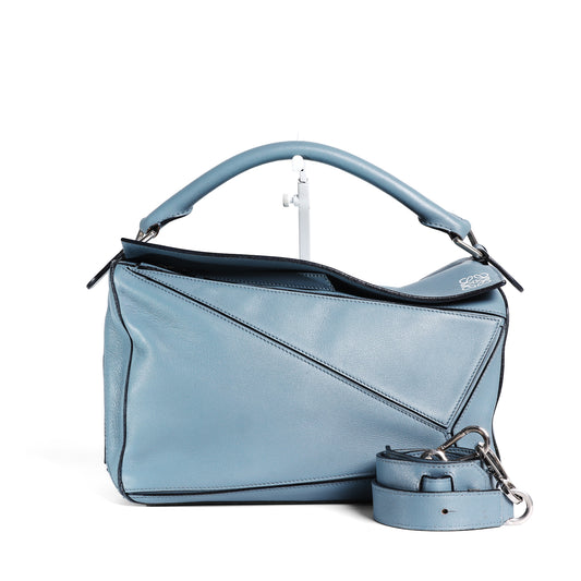 Pre-Owned Loewe Puzzle  Light Blue Calfskin Shoulder Bag 10243712