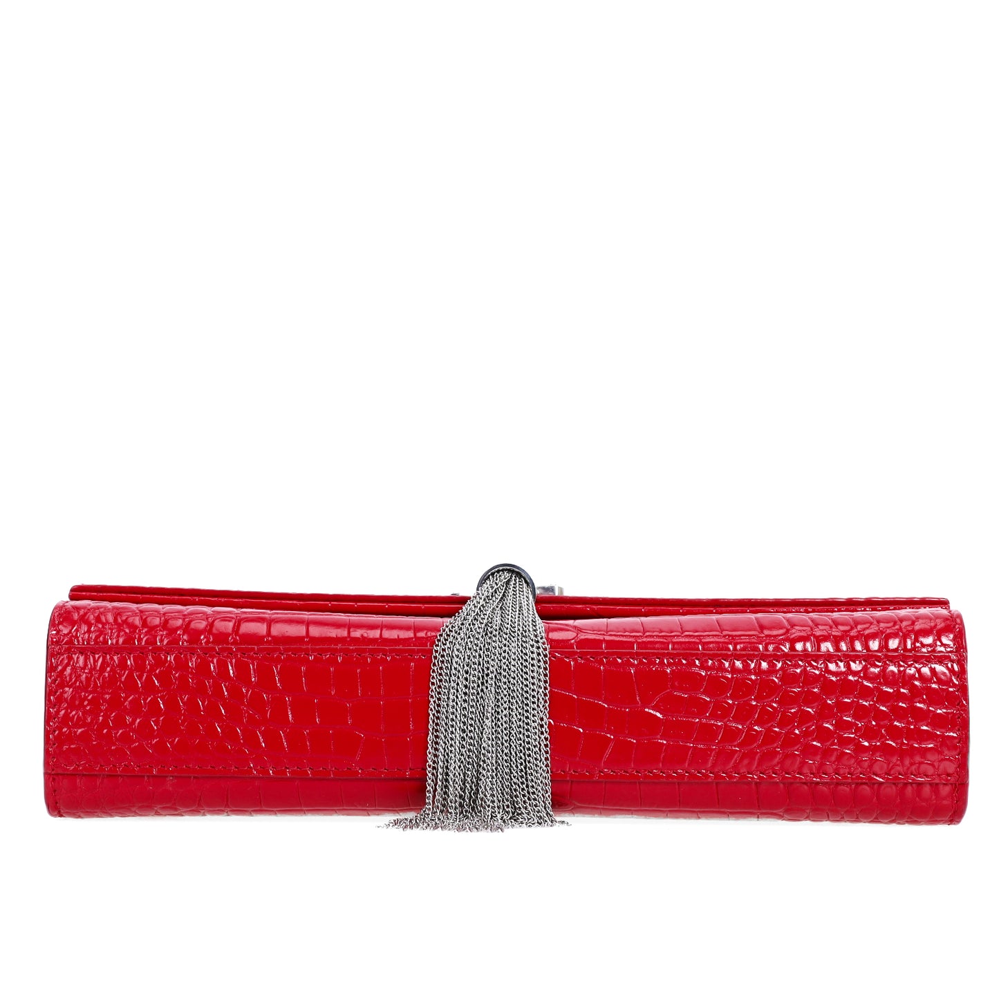 Pre-Owned Saint Laurent Kate Red Croc-Embossed Calfskin Shoulder Bag 11019825L