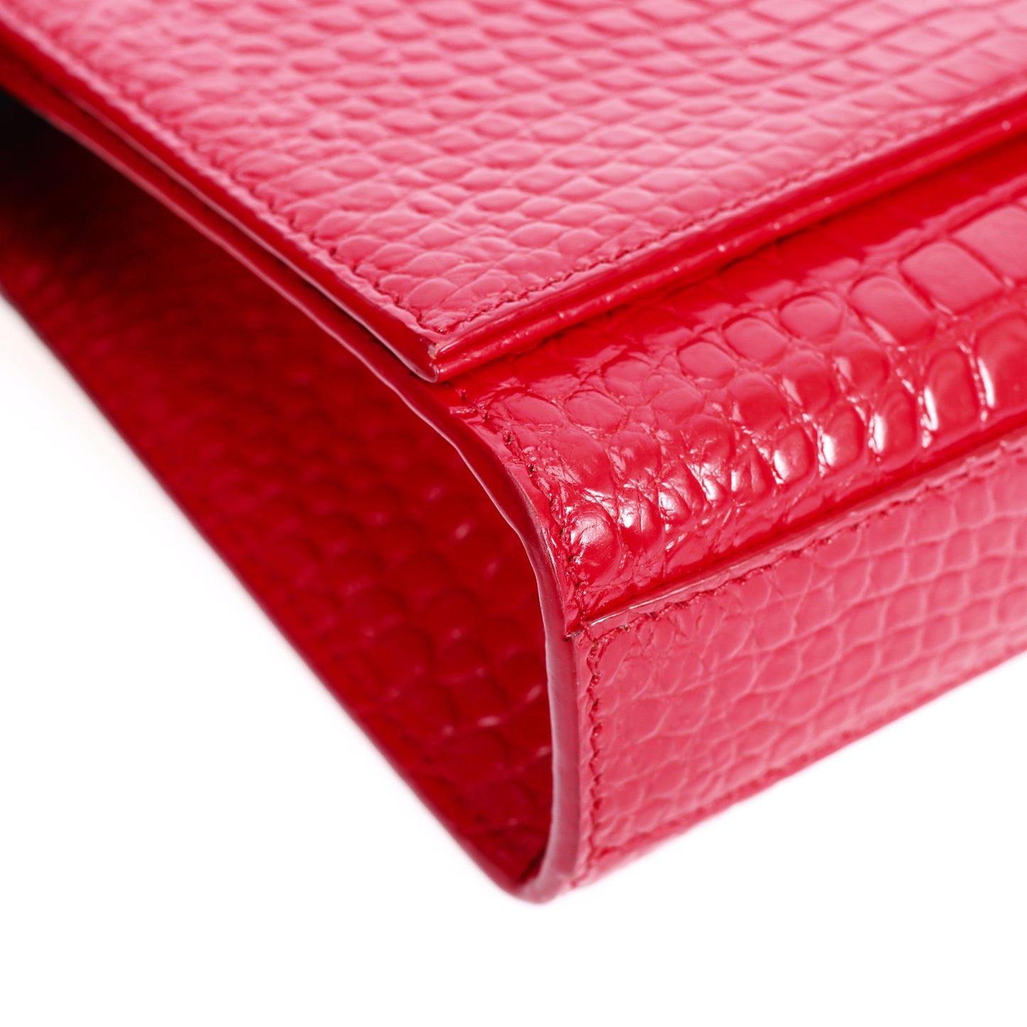 Pre-Owned Saint Laurent Kate Red Croc-Embossed Calfskin Shoulder Bag 11019825L