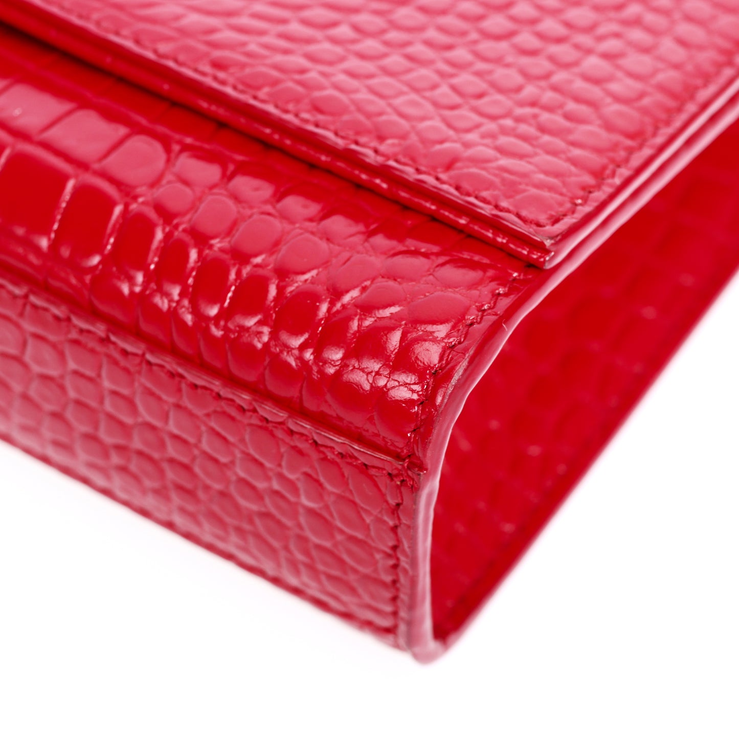 Pre-Owned Saint Laurent Kate Red Croc-Embossed Calfskin Shoulder Bag 11019825L