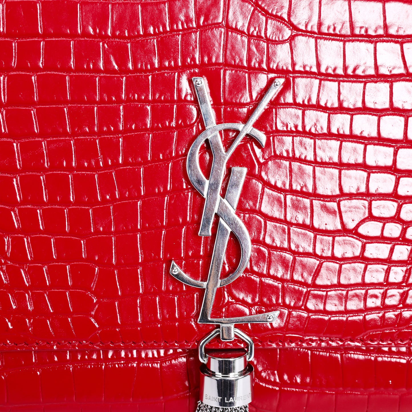 Pre-Owned Saint Laurent Kate Red Croc-Embossed Calfskin Shoulder Bag 11019825L