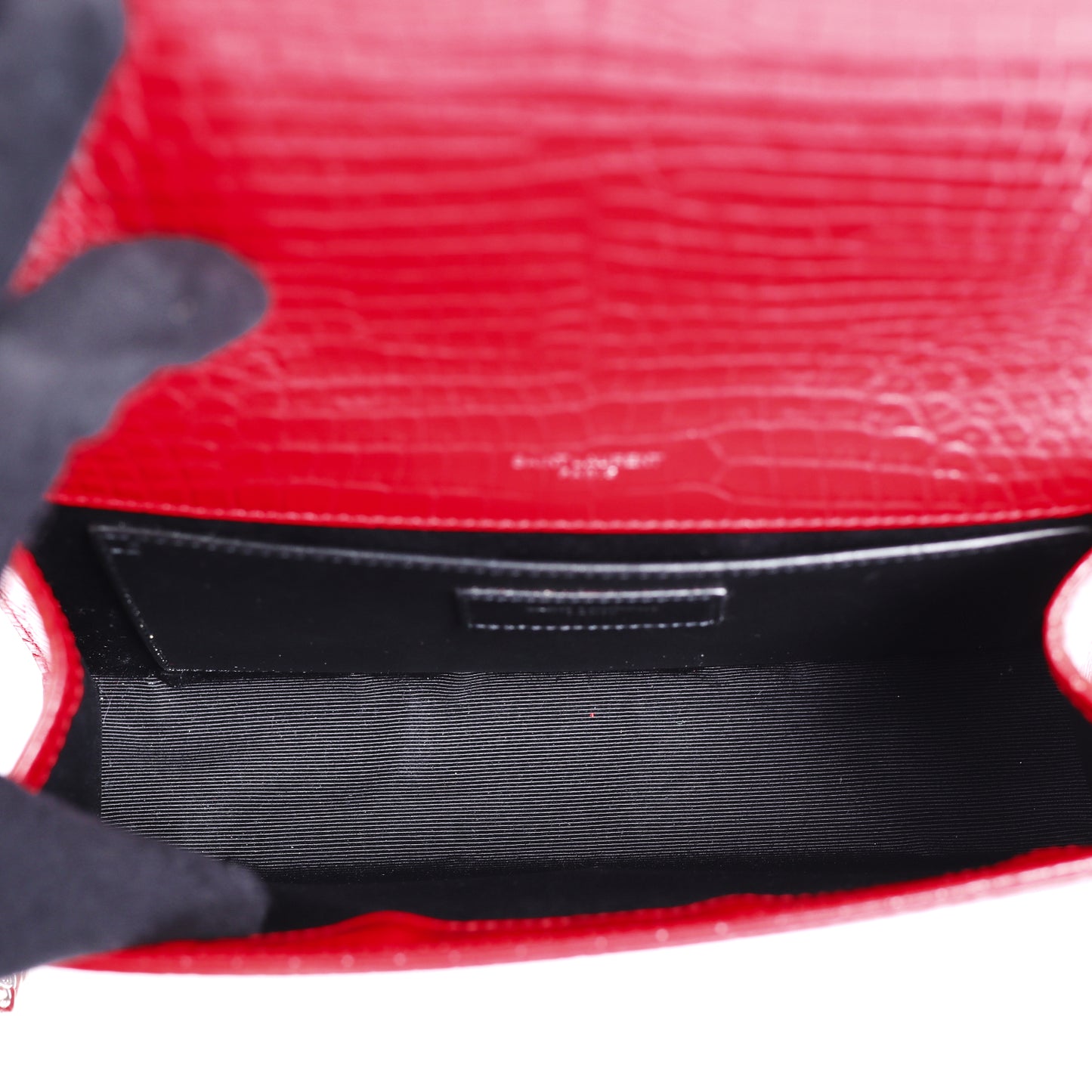 Pre-Owned Saint Laurent Kate Red Croc-Embossed Calfskin Shoulder Bag 11019825L