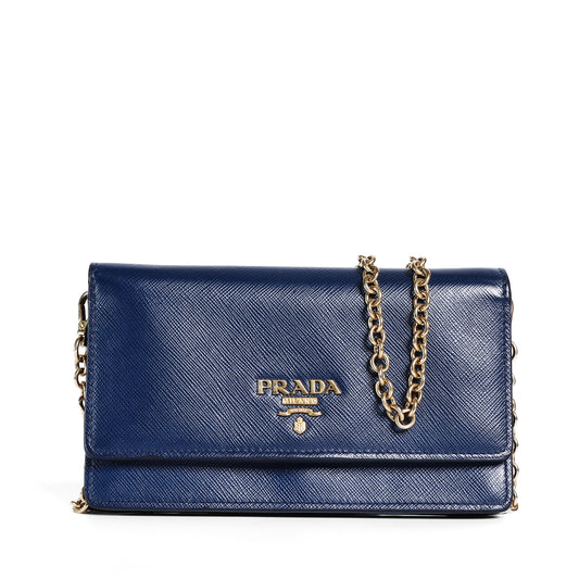 Pre-Owned Prada Chain Wallet Navy Blue calfskin Wallet 11506083