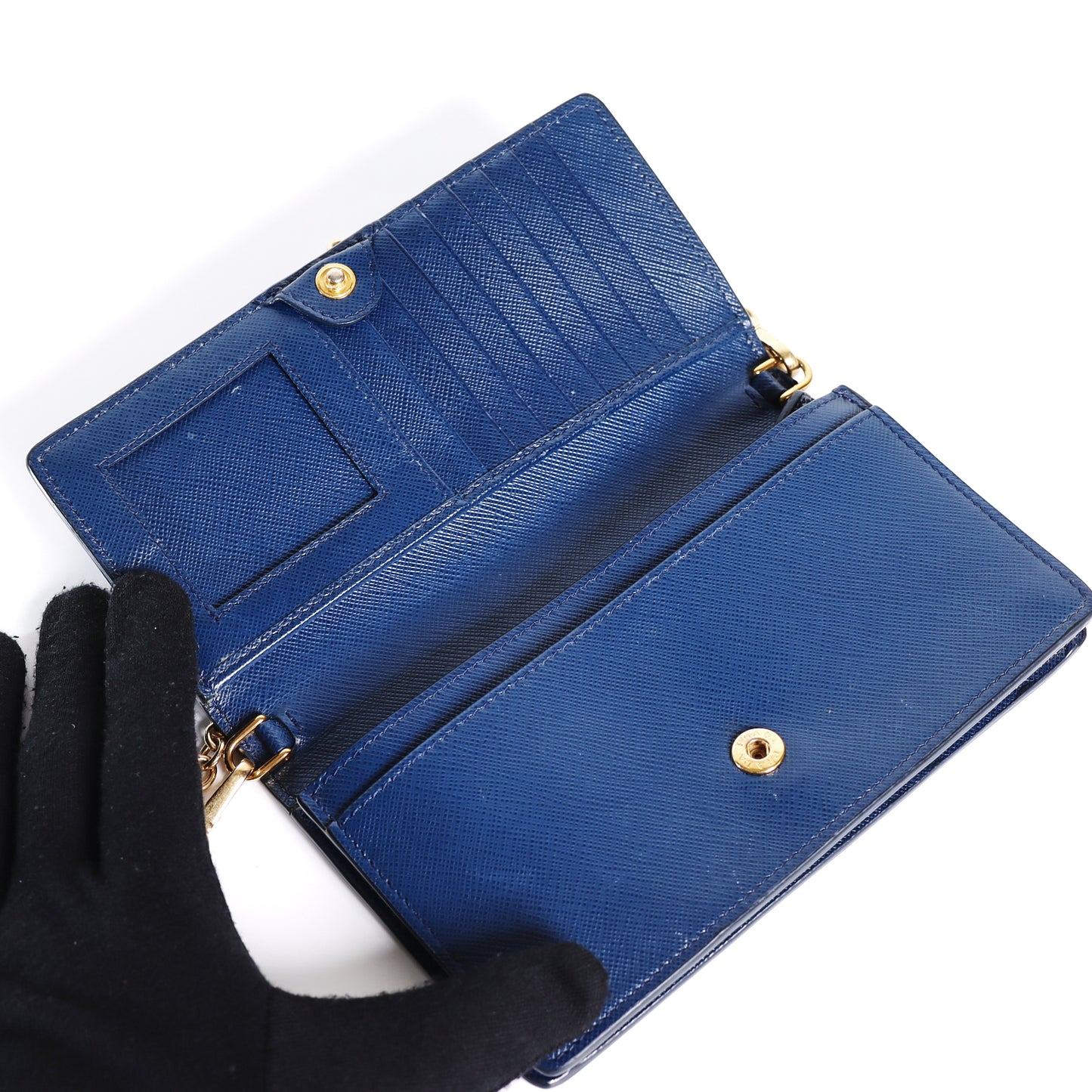 Pre-Owned Prada Chain Wallet Navy Blue calfskin Wallet 11506083