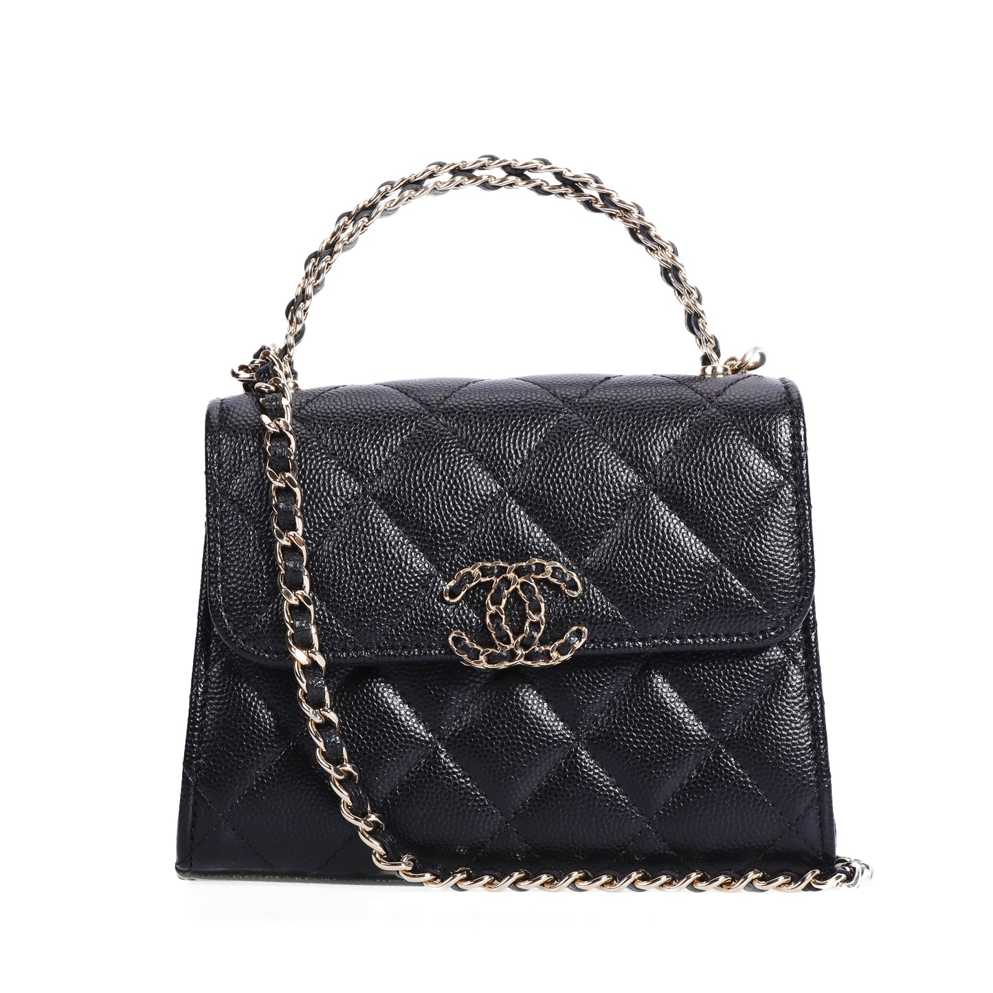 Pre-Owned Chanel 23P Black Quilted Caviar Calfskin Leather Wallet On Chain 12007592