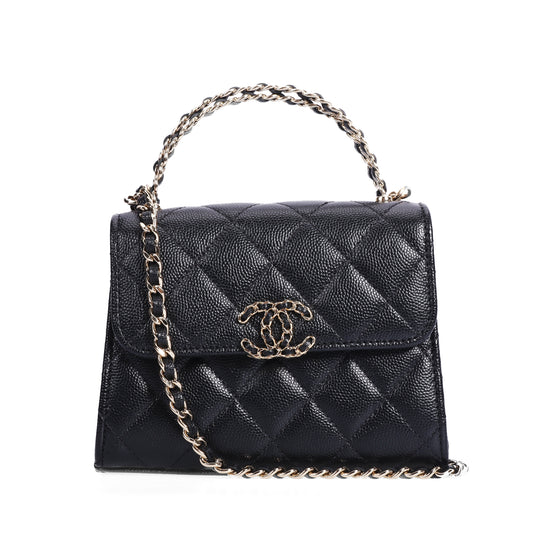Pre-Owned Chanel 23P Black Quilted Caviar Calfskin Leather Wallet On Chain 12007592