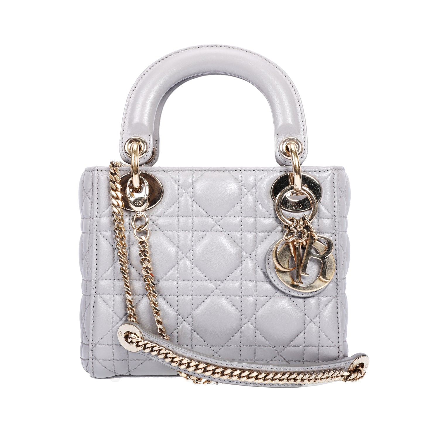 Pre-Owned Christian Dior Lady Dior Grey Calfskin Shoulder Bag 12758717 L