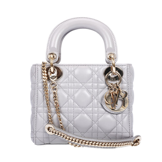 Pre-Owned Christian Dior Lady Dior Grey Calfskin Shoulder Bag 12758717 L