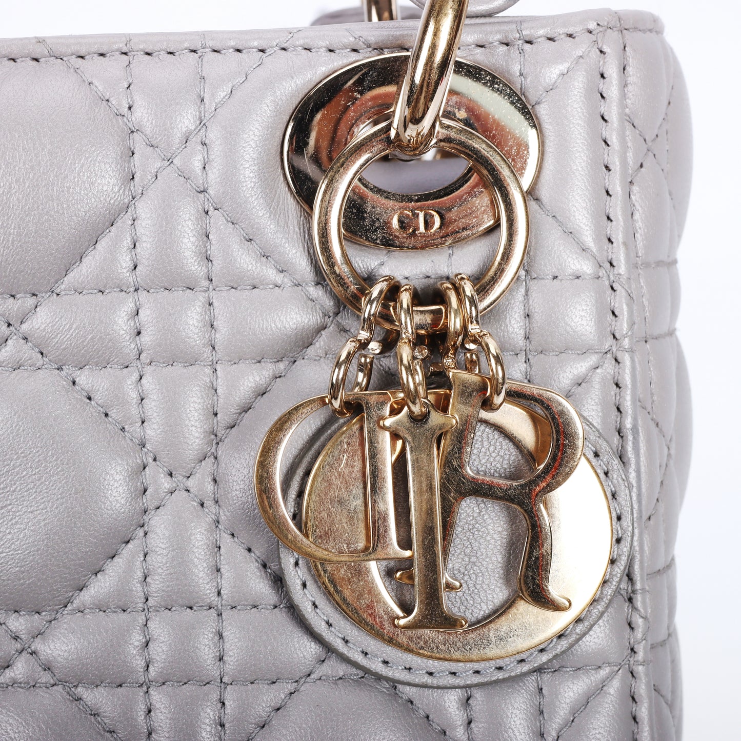 Pre-Owned Christian Dior Lady Dior Grey Calfskin Shoulder Bag 12758717 L