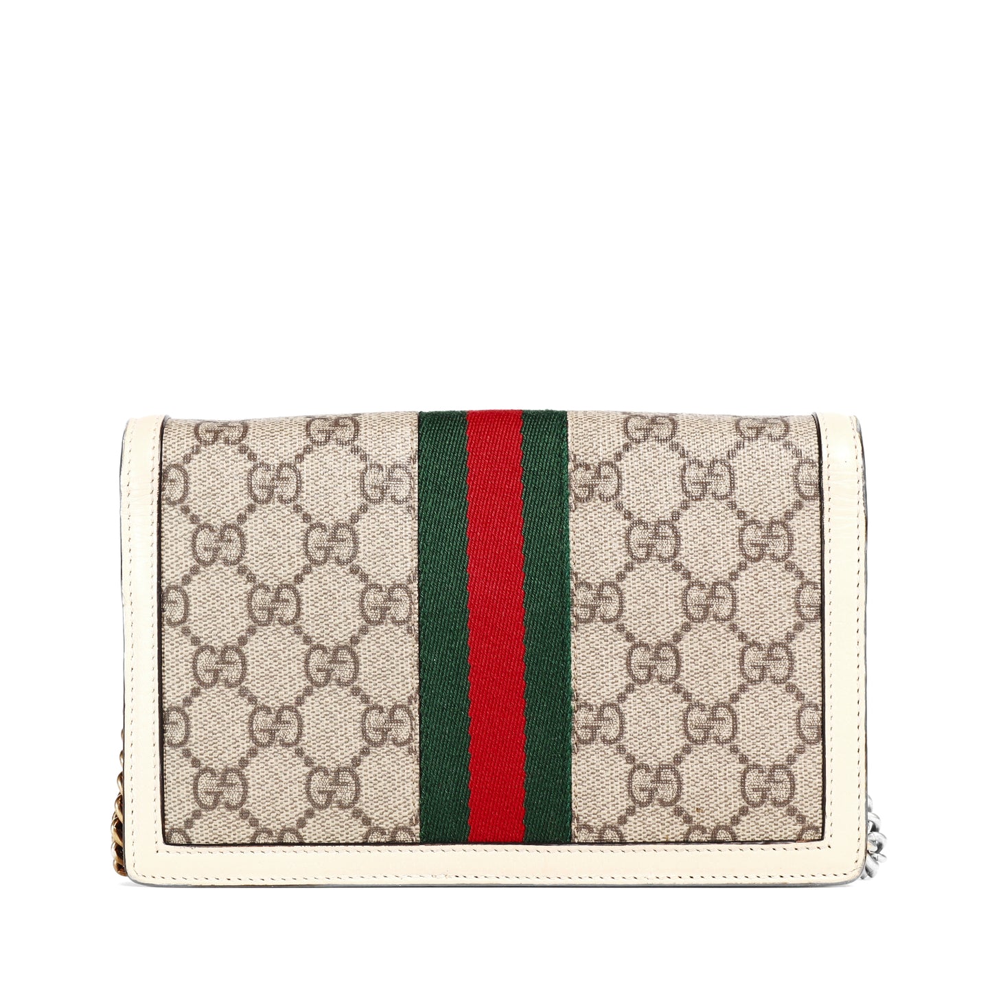 Pre-Owned Gucci Queen Margaret Beige GG Supreme Coated Canvas Wallet on Chain  13054235 L