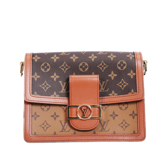 Pre-Owned Louis Vuitton Dauphine Medium Size Brown Monogram Coated Canvas Shoulder Bag 13218034